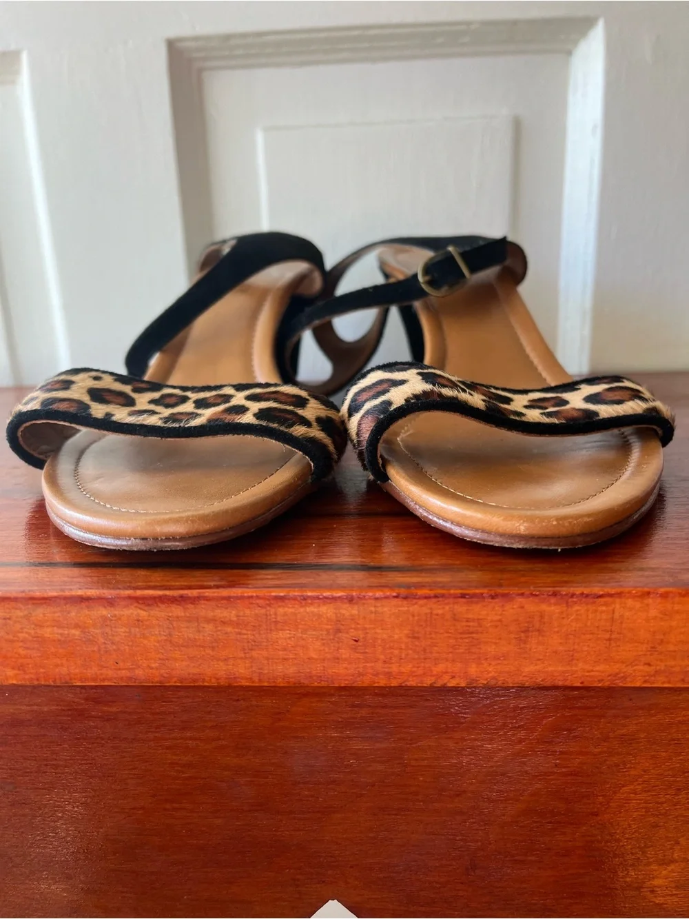 Sundance 100% Leather/Suede Calf-hair Leopard Print & Black Wedge Sandals